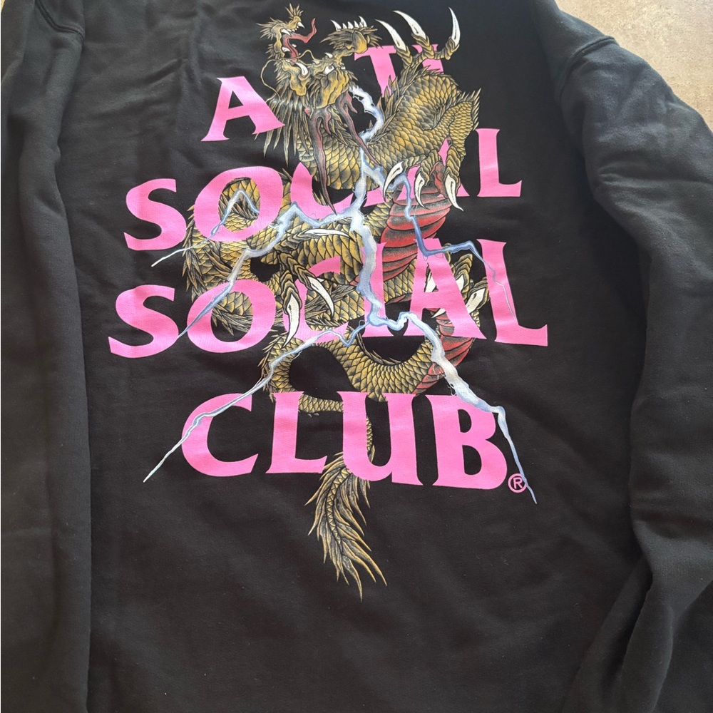 Anti Social Social Club Black Sweater with Pink and Gold Dragon Design